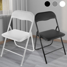 Black Metal Folding Chair Foldable Computer Desk Office Party Back Rest Chairs
