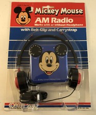 *NEW VTG* Disney Mickey Mouse AM Radio w/ Headphones, Clip, Strap - Concept 2000