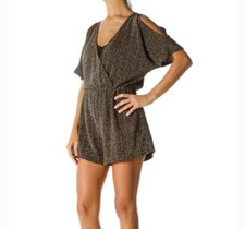 ASTR The Label Cold Shoulder Romper Metallic Gold Medium