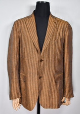 Tagliatore Linen Striped Brown Men's Blazer Jacket size 56