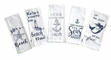 Coastal Nautical Kitchen Towel set of 5 Mermaid Anchor Starfish Lighthouse