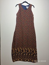 Lonnee Maxi Dress Women's Large Navy Blue Floral Print Lined Polyester Back Zip