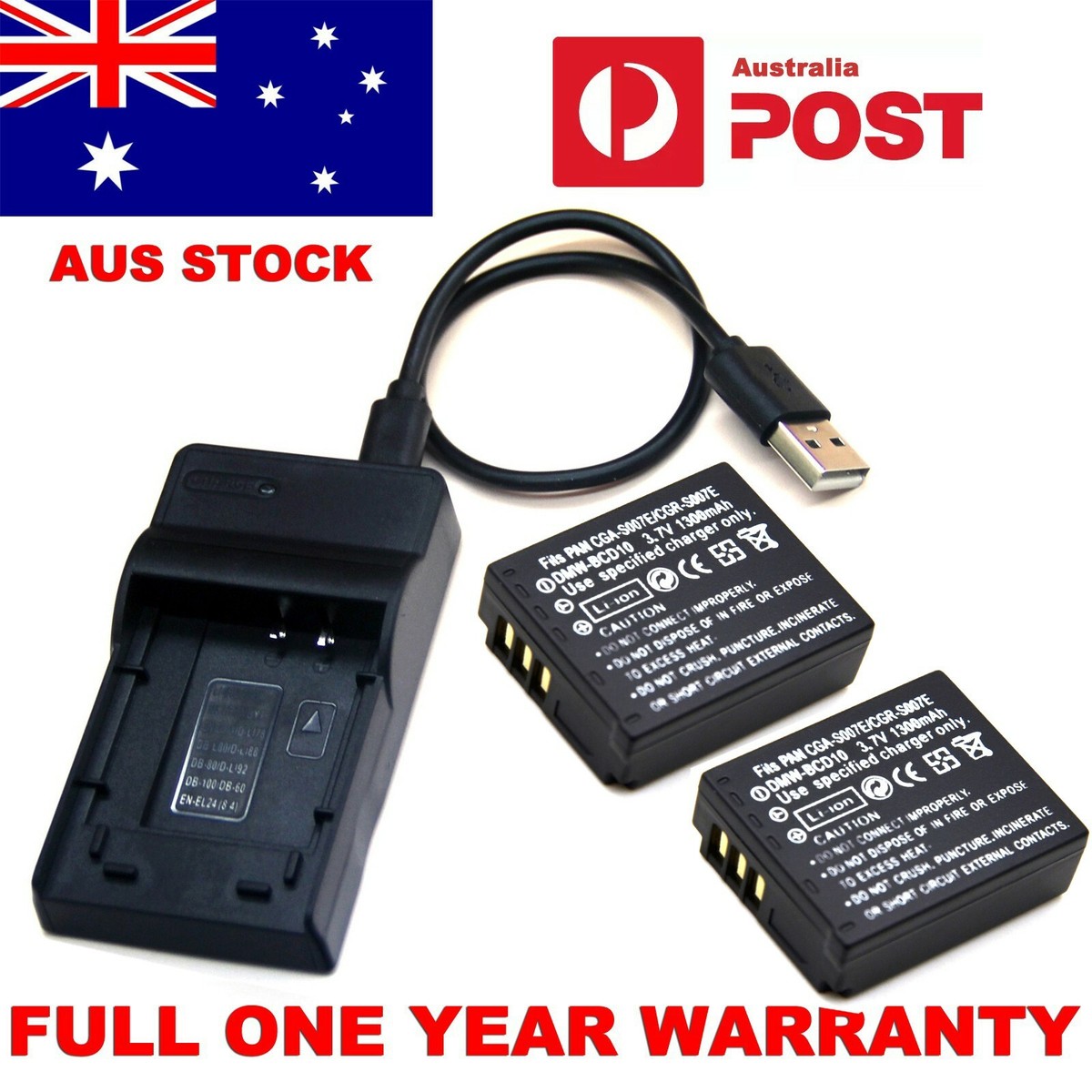 Battery / USB Charger For Panasonic Lumix DMC-TZ1 DMC-TZ2 DMC-TZ3