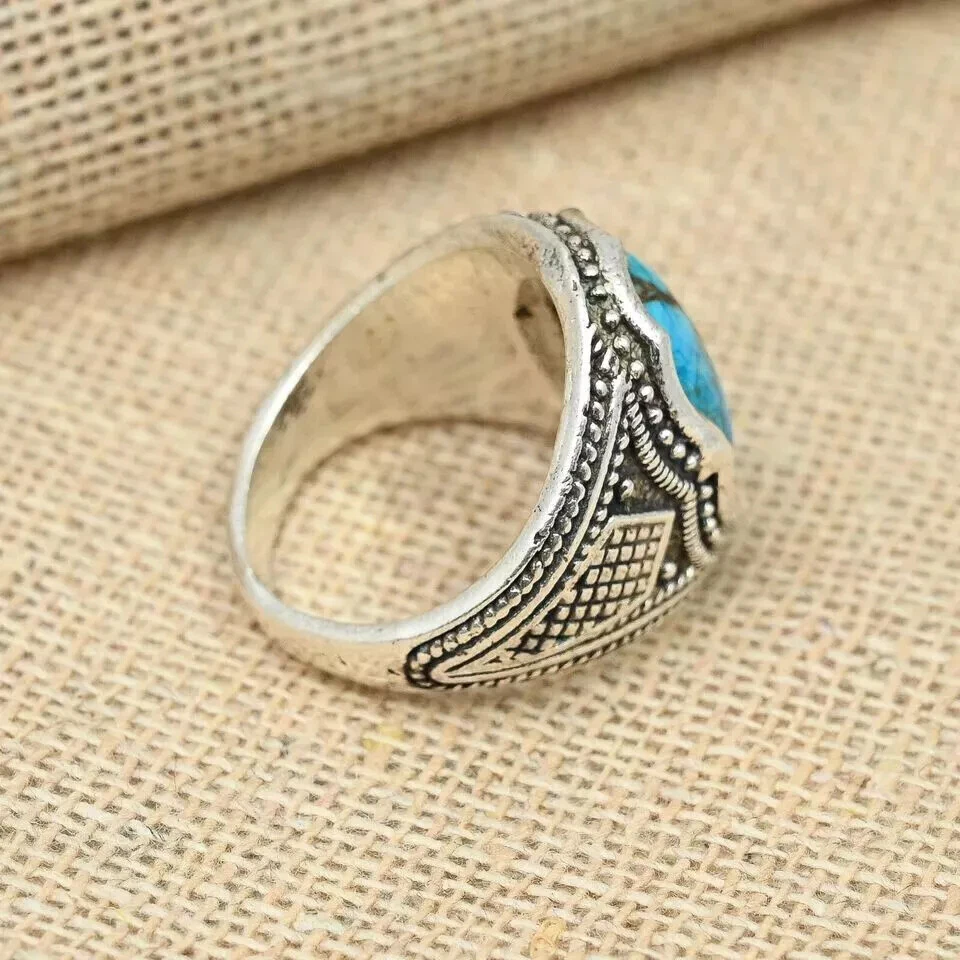 Anillo de piedras preciosas turquesa cobre azul plata de ley 925 anillo para hombre todas las tallas D83 Foto 4 de 4