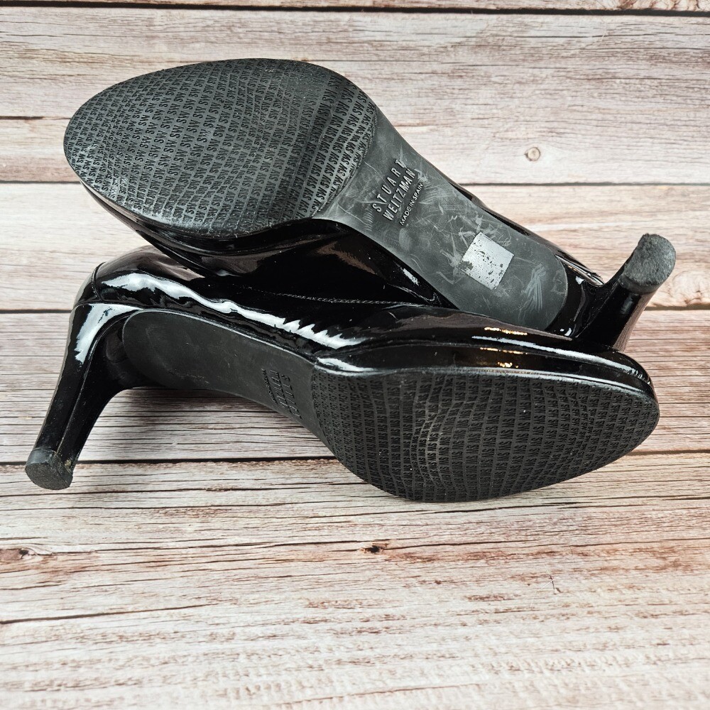 Stuart Weitzman Women's Black Patent Elastic Edge Platform Heels, size 6.5