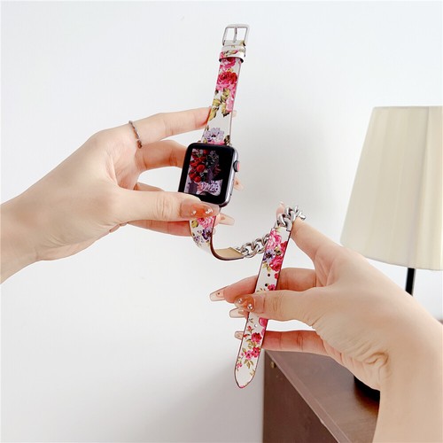 Correa de cuero floral doble círculo para Apple Watch 11 10 9 8 7 6 44/41/45/42/46 mm - Imagen 3 de 27