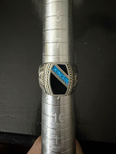 Vintage S.Western-Style Silver-Plated Faux Turquoise Black Inlay Ring Size 8.5