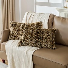 Cheetah Print Faux Fur Fluffy Pillowcases,Plush Soft Throw Pillow Covers, Fuz...