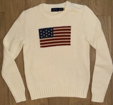 Polo Ralph Lauren Sz S Women  s Cream Ivory American Flag Sweater EUC