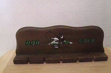 Vintage 50's Cornwall Wood Fishing Rod Rack 5-Pole Holder Wall Hang MCM Rustic