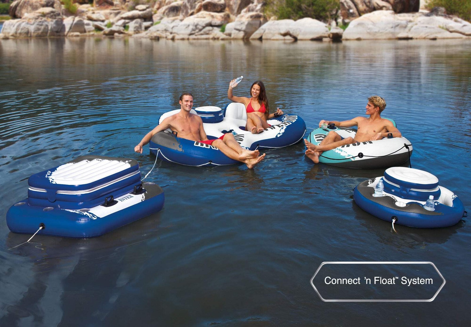 Intex River Run 1 Person Water Flotation Tube with Cup Holders for Tubing