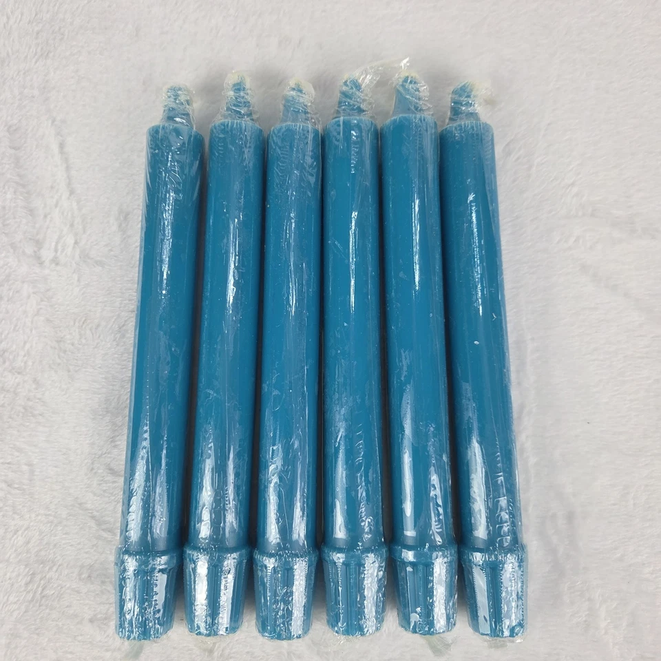 Lote de 6 velas formales vintage Candle-lite 8" verde pavo real sin abrir EE. UU. Foto 4 de 4