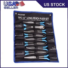 9 Pcs 11" Long Nose Plier Set Long Reach Circle Bent Needle Nose Diagonal Cutter