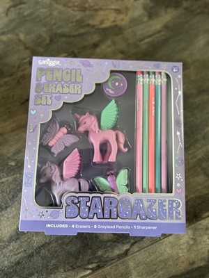 SMIGGLE PENCIL & ERSAER SET STARGAZER MÄDCHEN SCHULE BASTELN SCHREIBWAREN SPITZER