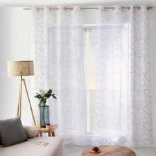 Rideau Voilage Brodé "Galet" 140x240cm Bordeaux & Blanc