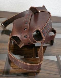 Genuine Leather Dog Muzzle Basket Style Adjustable Brown Large