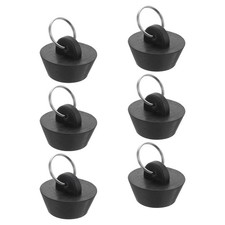 6pcs Rubber Drain Stopper with Hanging Ring Fits 1 Inch to 1-3/8 Inch Black