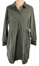 Nine West Tunic Dress ATK Mini Button Front Moss Green Size L Large Cotton