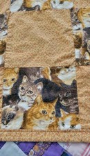 Cat Lover Lap Baby Coverlet Handmade Flannel  Cotton Patchwork Blanket 39 x 29