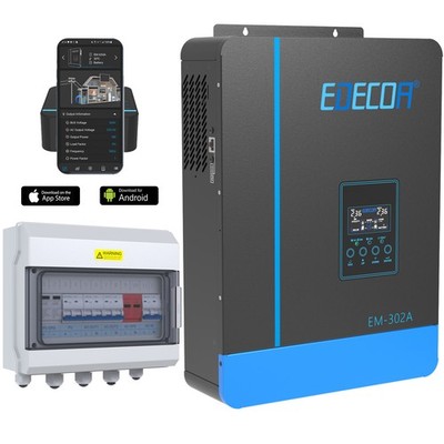 EDECOA Wechselrichter Hybrid 3000W 24V MPPT 80A 55-450V+Hybrid Combiner Box+WIFI