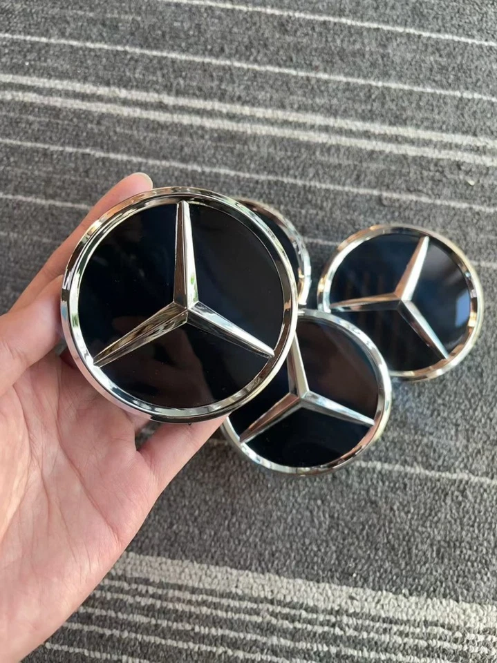 Set of 4 Mercedes Benz Center Caps Glossy Black 2.95Inch/75mm Fits Most Models - Image 4 of 4