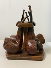 Vintage Tobacco Estate Pipe Lot of 6 with Stand, E. Wilke NYC, Edwards, Coventry