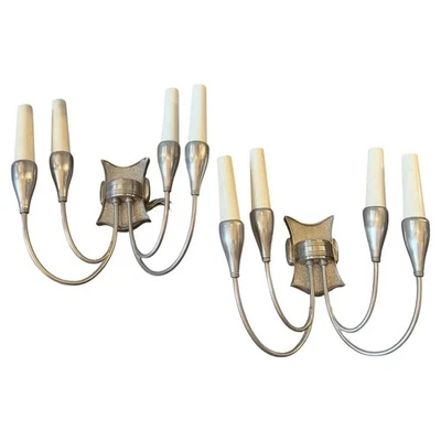 Années 1950 Pietro Chiesa Style Applique Murale Art Déco en Laiton Plaqué Nickel - Photo 1/4