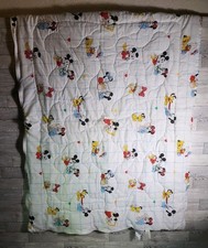 Vintage 80s Dundee Disney Baby Crib Quilt Blanket 40x32" Half Zip Mickey Mouse