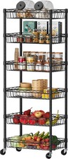 6 Tier Basket Shelf Wire Shelving Unit Adjustable Storage Shelves Big Basket