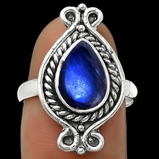 Blue Fire Labradorite - Madagascar 925 Sterling Silver Ring s.8 Jewelry R-1108