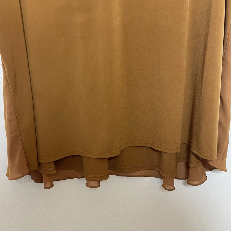 Blusa SUSAN GRAVER Mujer 3X Amarillo Mostaza Tejido Líquido Gasa Túnica Fluida Boho Foto 3 de 4