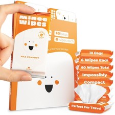 Impossibly Compact Travel Wipes - Skin-Friendly Wet 6 Count Pack of 10 