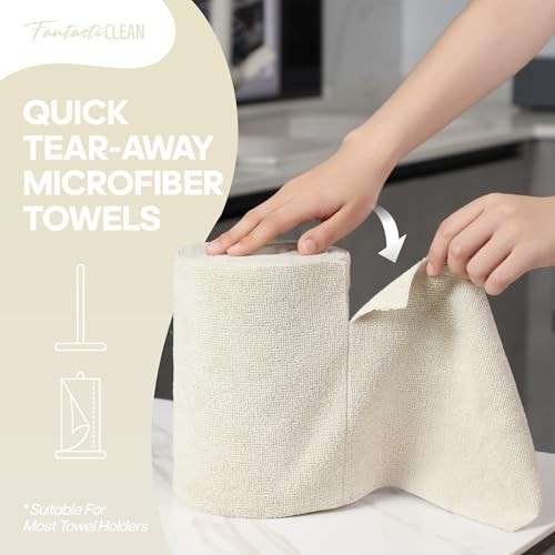  Microfiber Cleaning Cloth Roll -60 Pack, Tear Away Paperless Towels, Off-white thumbnail 3