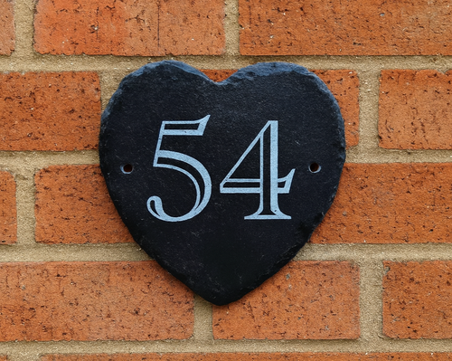 Rustic Personalised Engraved Slate Heart House Number Door Plaque Gate Wall Sign - Picture 1 of 3