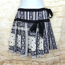 Cinq a Sept Skirt Women 2 Ivory Navy Amory Bandana Floral Pleated Silk Ties FLAW