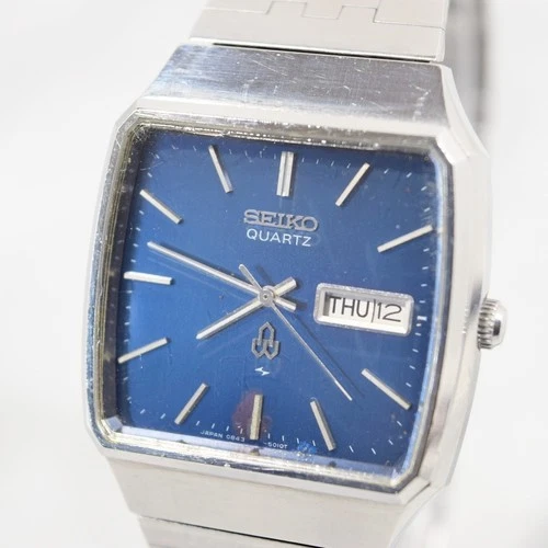 Vintage 1975 SEIKO 0843-5010 Men's Quartz Watch TV Screen Shape New Battery