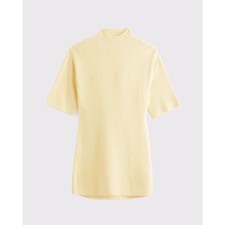 Abercrombie Short-Sleeve Boucle Mini Sweater Dress Women's LP Butter Yellow NWT