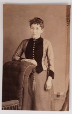 Antique CDV Gorgeous Young Lady In Velvet Bodice & Patterned Skirt Unmarked
