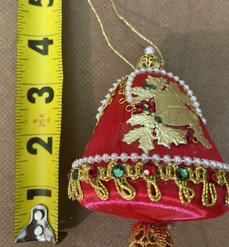 June Zimonick Christmas Bell Ornament Red Gold Crystals Vintage - Picture 7 of 7