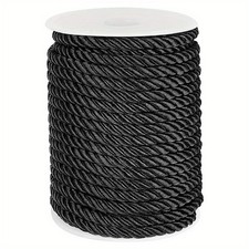 1Roll 8mm 21.9 Yards Decorative Twisted Cord 3-Ply Cord with Spool Black