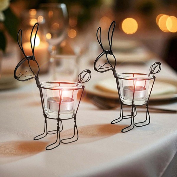2 X Deko Kerzen- Und Teelicht-Halter Hase Mit Glas, Ostern, Tisch, Garten,Advent-image