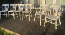 6 White Fiddleback Chairs Incl 2 Carvers, In Need Of Some TLC