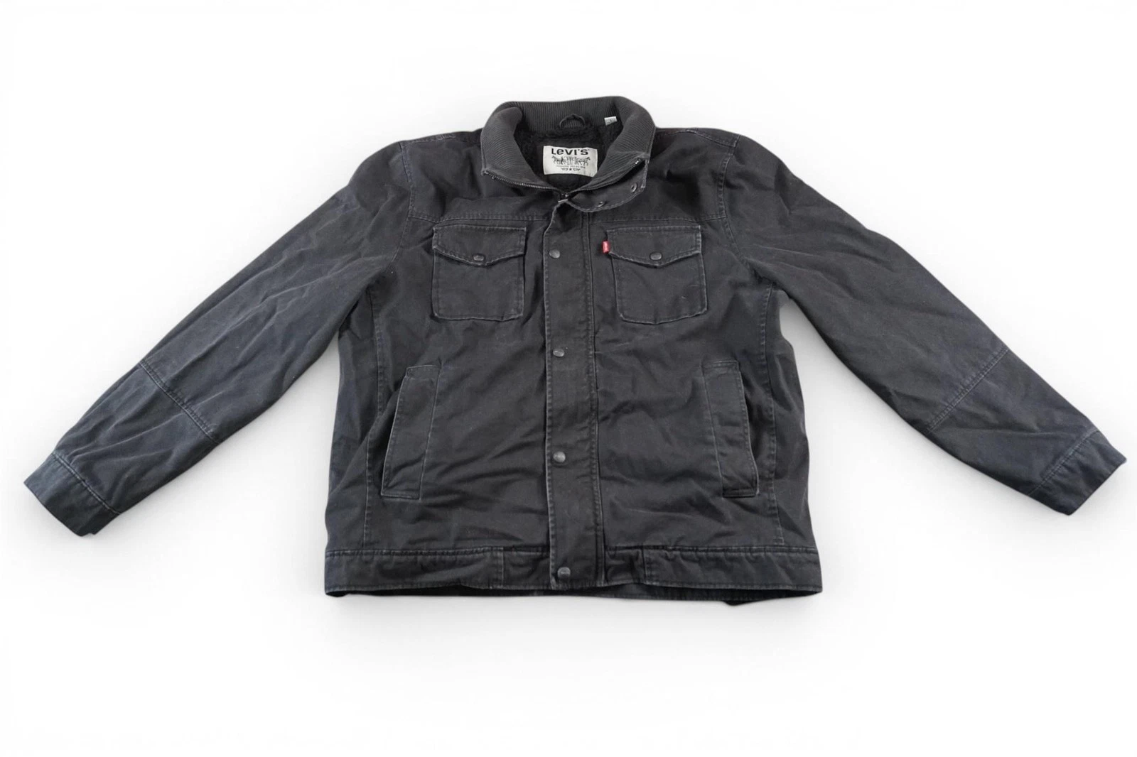 Levis Bomber Jacket Mens Large Black Canvas Sherpa Lined Full Zip Pockets