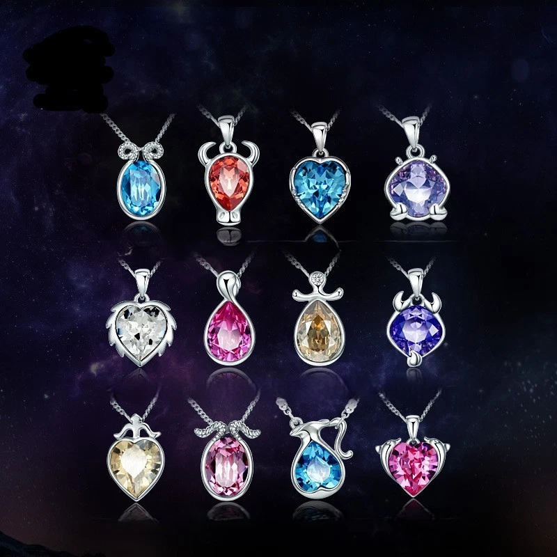 12 Sternzeichen Halskette mit Anhänger Kette Silberkette Geschenk kristall Glück - Bild 3 von 4