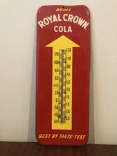 ORIGINAL 1956 DRINK ROYAL CROWN COLA THERMOMETER BEST BY TASTE TEST 25.5” NICE 