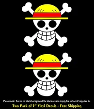 One Piece Pirate Luffy Freedom Symbol –2 PK of 5" White Vinyl Decals Car Window