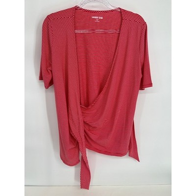 Lands End Womens Red White Striped Wrap Front Side Tie Top Size Medium M/P 10-12