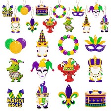 WATINC 37pcs Mardi Gras Wooden Ornaments Hanging Decoration, Carnival Yellow