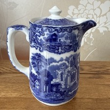 George Jones & Sons Abbey 1790 Blue & White Coffee Pot / Water Jug