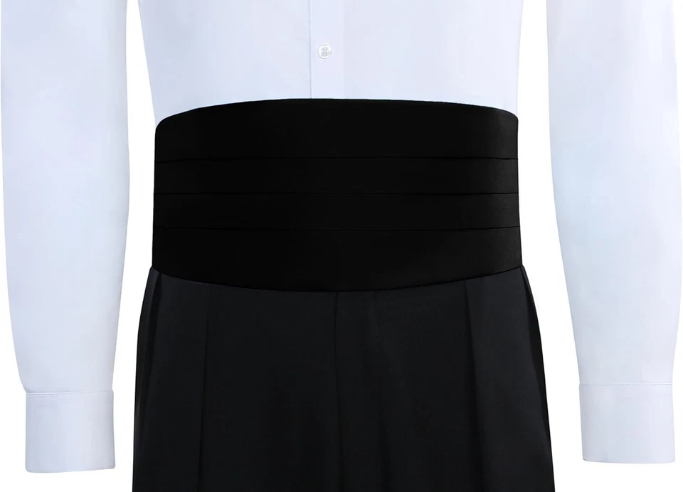 Lazo y faja ajustable satinada ajustable 100 % seda negra para hombre...  Foto 3 de 4